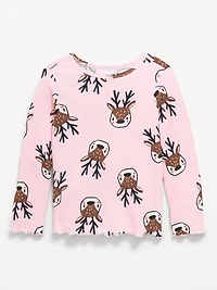 Printed Long-Sleeve Ribbed Top for Toddler Girls