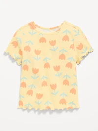 Printed Short-Sleeve Lettuce-Edge T-Shirt for Toddler Girls