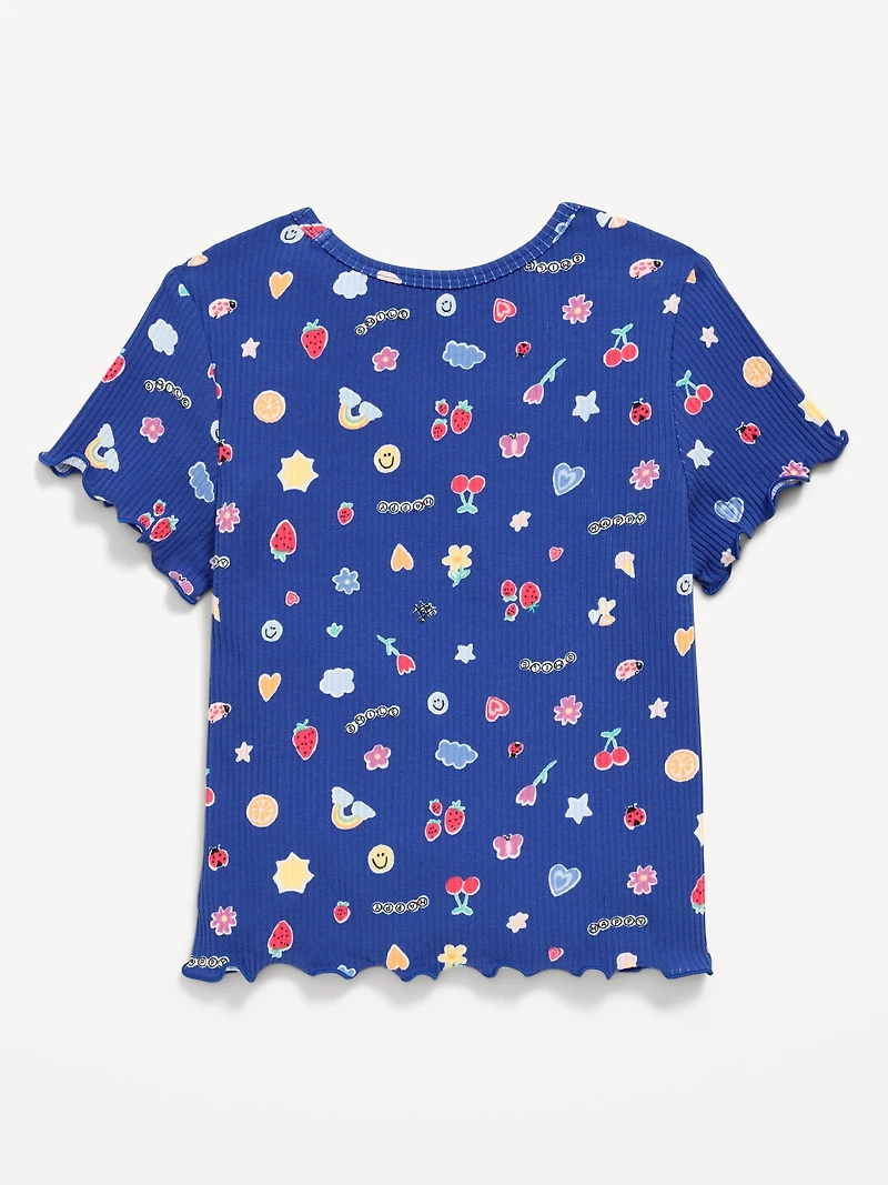 Printed Short-Sleeve Lettuce-Edge T-Shirt for Toddler Girls