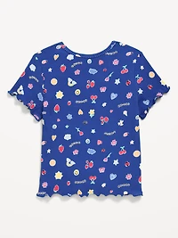 Printed Short-Sleeve Lettuce-Edge T-Shirt for Toddler Girls