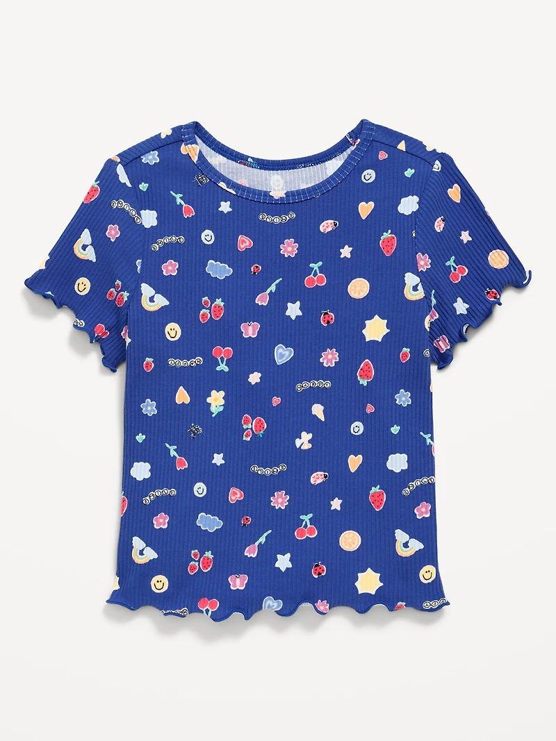 Printed Short-Sleeve Lettuce-Edge T-Shirt for Toddler Girls