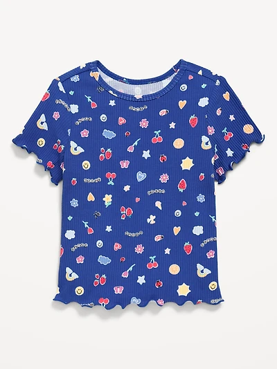 Printed Short-Sleeve Lettuce-Edge T-Shirt for Toddler Girls