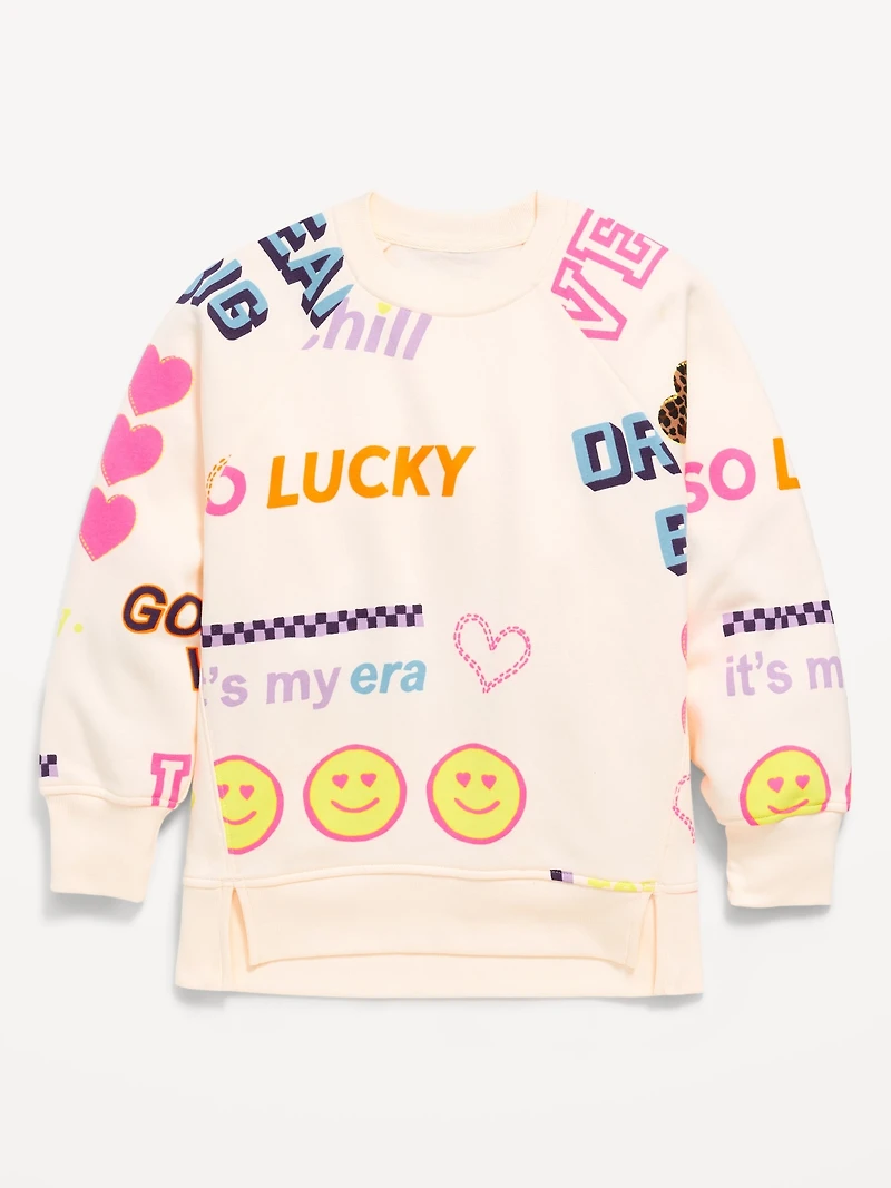 Oversized French Terry Graphic Tunic Sweatshirt for Girls
