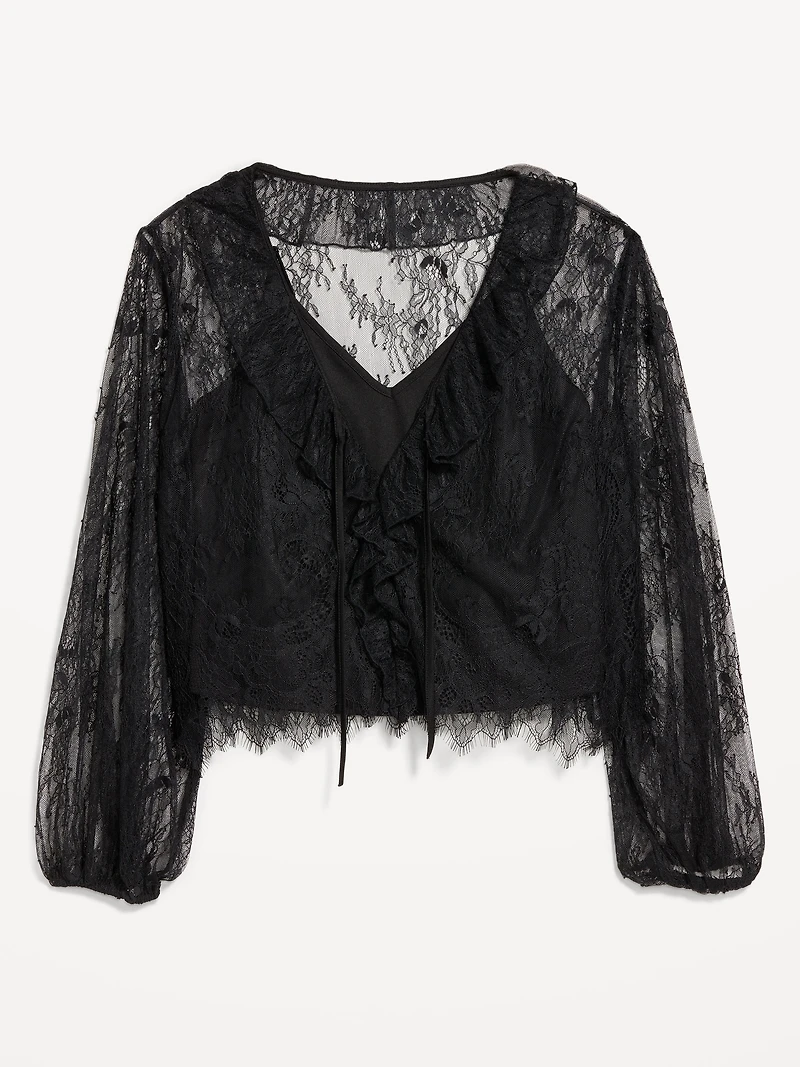 Long-Sleeve Lace V-Neck Top