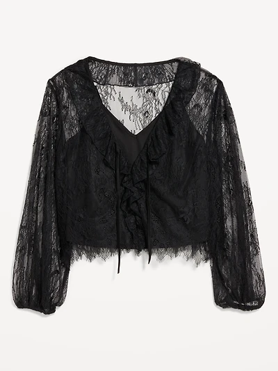 Long-Sleeve Lace V-Neck Top