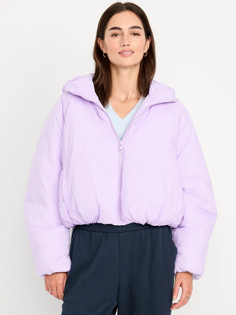 Water-Resistant Bubble-Hem Hooded Puffer Jacket