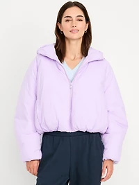 Water-Resistant Bubble-Hem Hooded Puffer Jacket