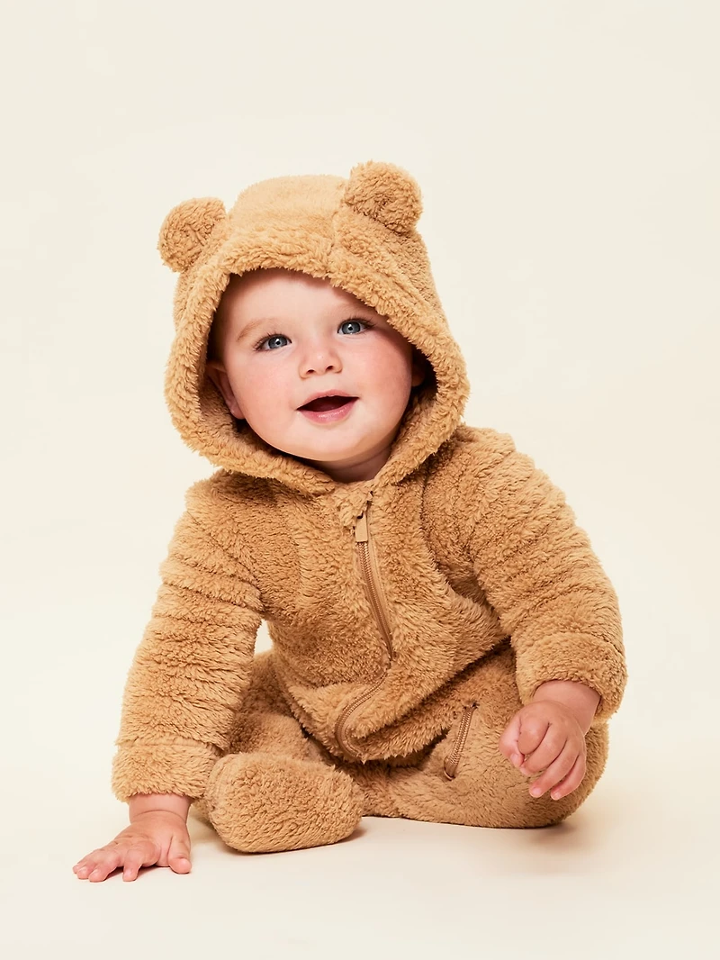 Hooded Critter Footed Sherpa One-Piece for Baby