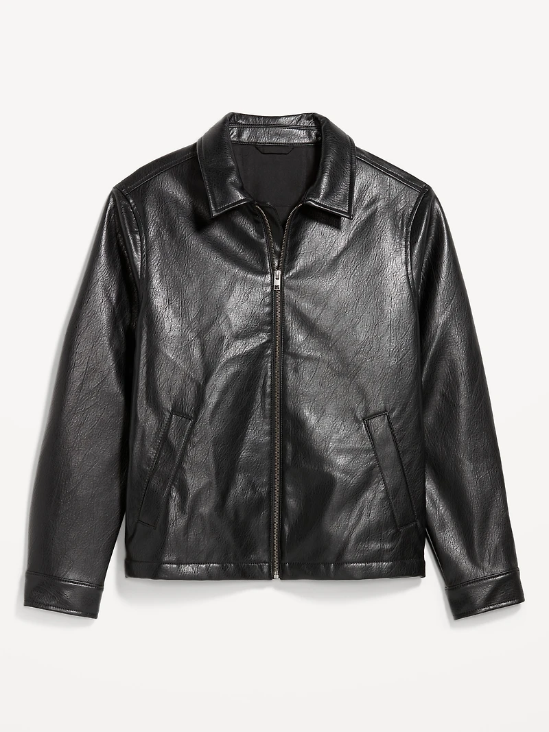 Faux-Leather Harrington Jacket