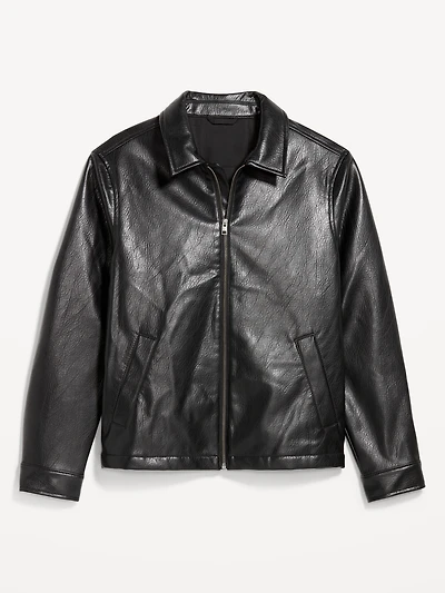 Faux-Leather Harrington Jacket