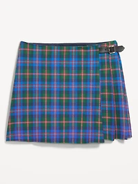 High-Waisted Pleated Buckled Wrap-Front Mini Skirt