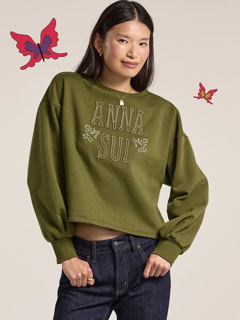 Old Navy x Anna Sui Crew Neck Graphic Fleece Sweatshirt