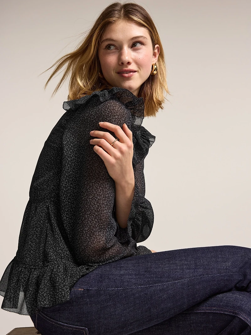 Old Navy x Anna Sui Chiffon Ruffle Button-Down Top