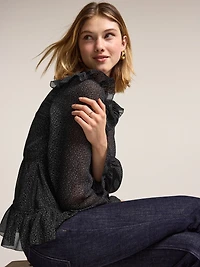 Old Navy x Anna Sui Chiffon Ruffle Button-Down Top