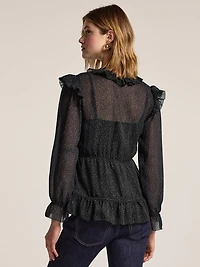 Old Navy x Anna Sui Chiffon Ruffle Button-Down Top