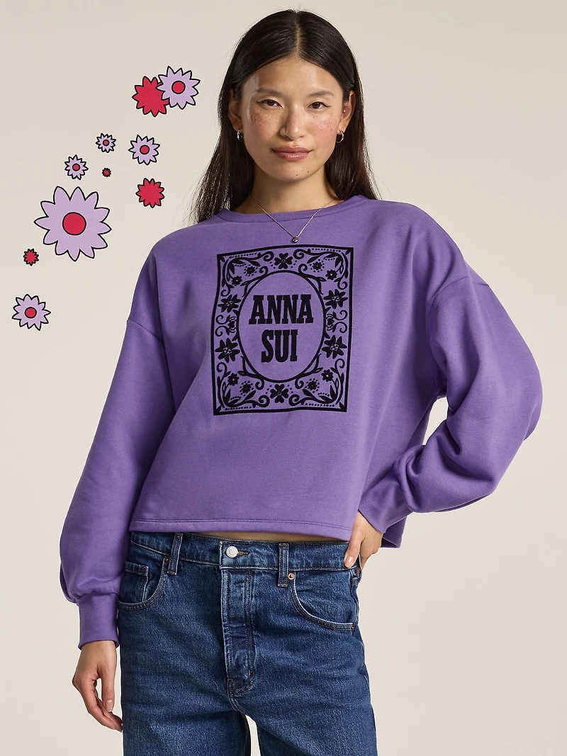 Old Navy x Anna Sui Crew Neck Graphic Fleece Sweatshirt