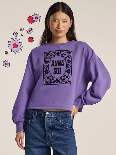 Old Navy x Anna Sui Crew Neck Graphic Fleece Sweatshirt