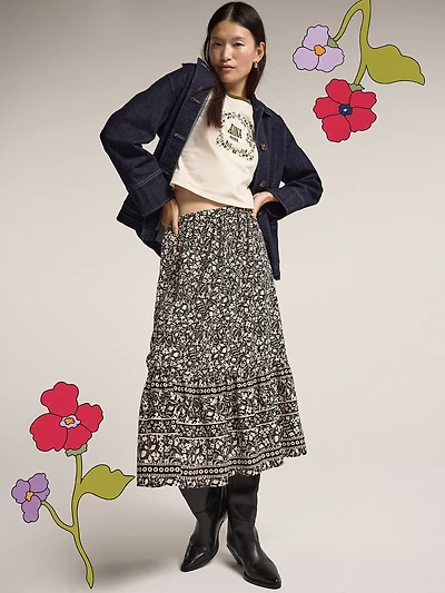 Old Navy x Anna Sui Tiered Midi Skirt