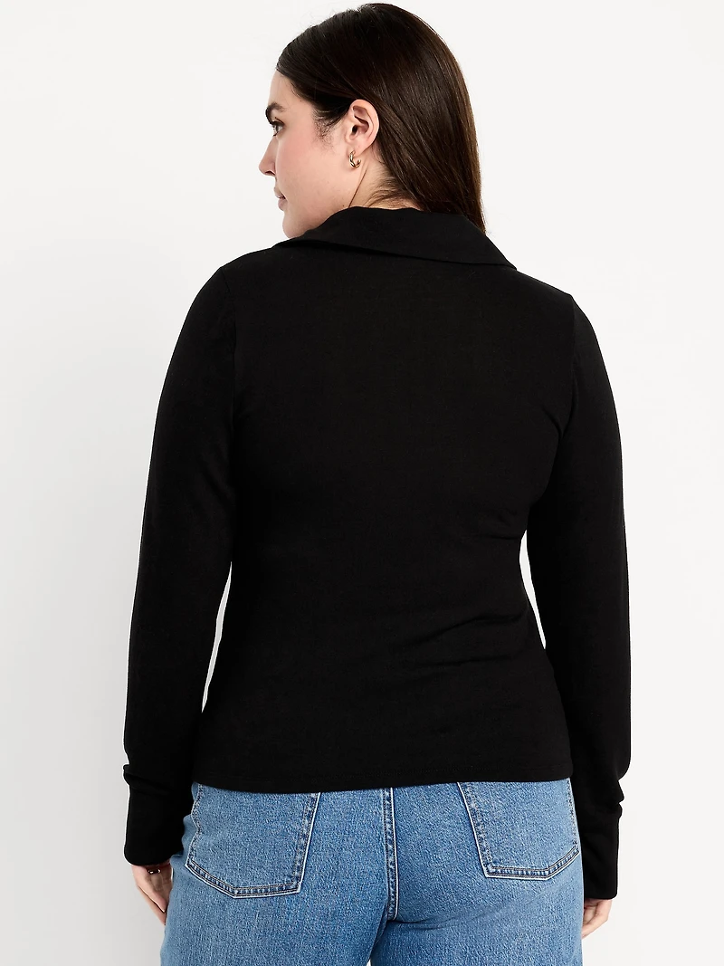 Split-Neck Long-Sleeve Pullover Shirt