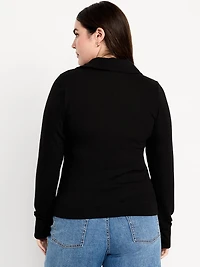 Split-Neck Long-Sleeve Pullover Shirt