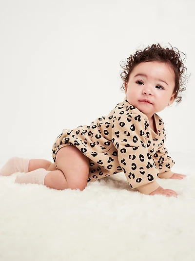 Printed Long-Sleeve Fleece One-Piece Romper for Baby