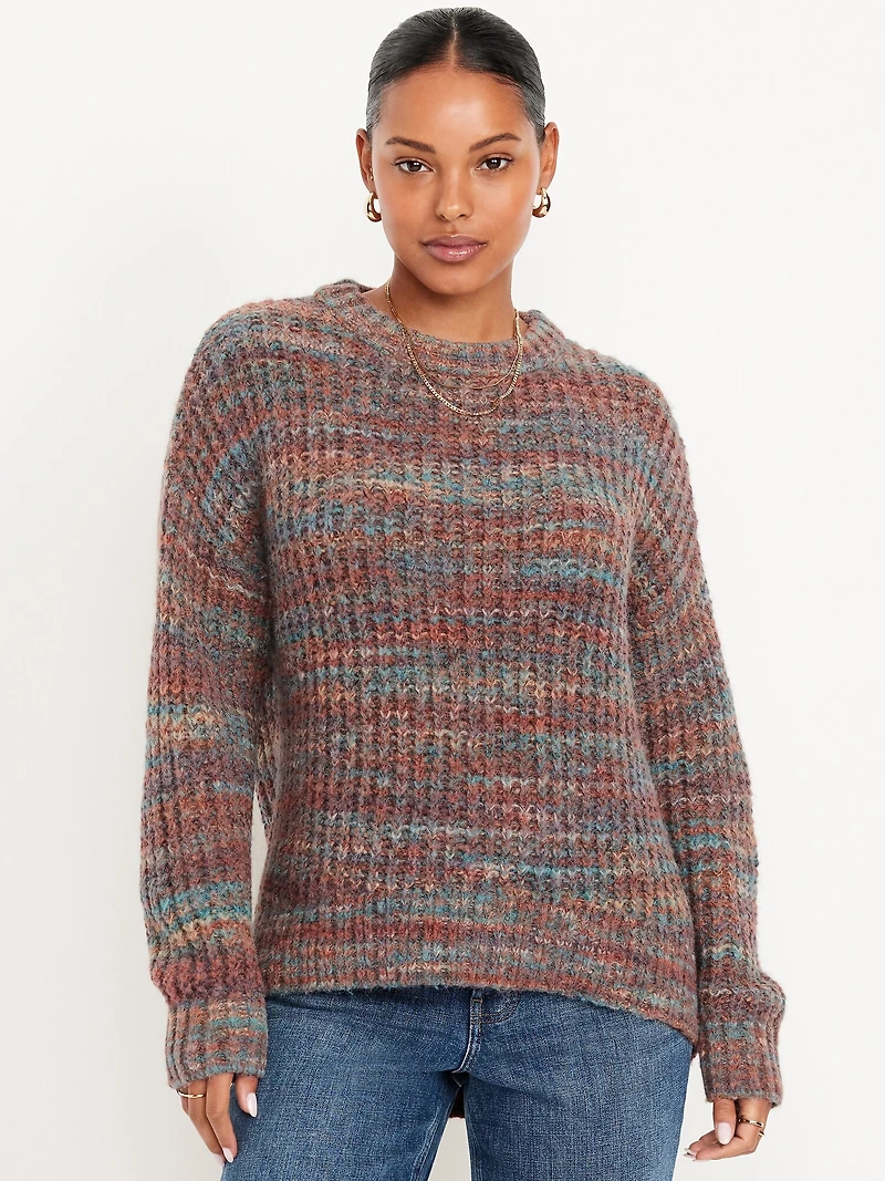 Shaker-Stitch Crew-Neck Tunic Sweater