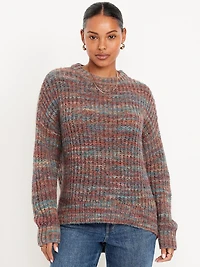 Shaker-Stitch Crew-Neck Tunic Sweater