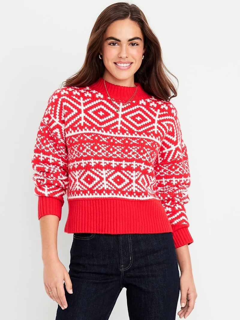 SoSoft Mock-Neck Fair Isle Sweater