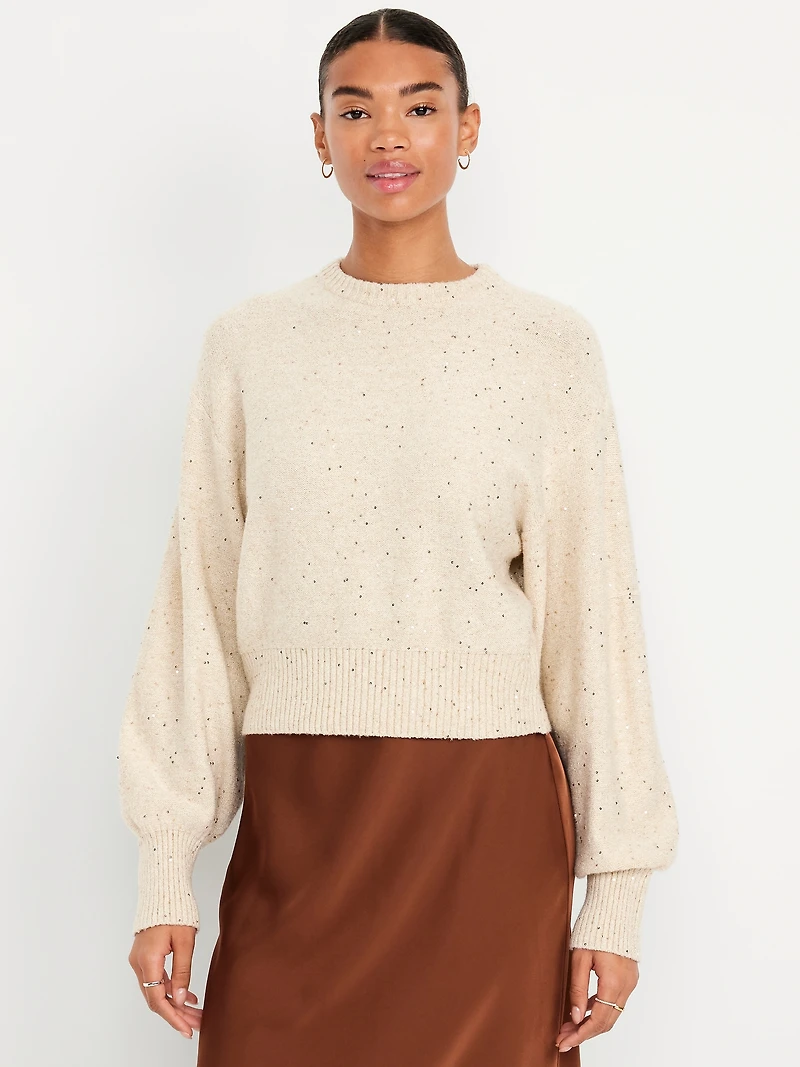 Cropped Crew-Neck Eyelash Sweater