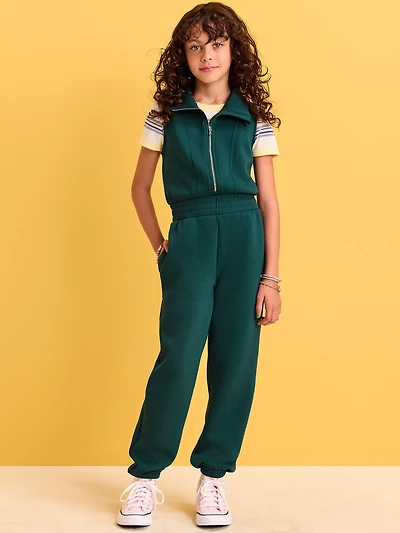 Bounce Fleece Sleeveless Zip-Front Jumpsuit for Girls