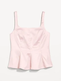 Square-Neck Satin Peplum Top
