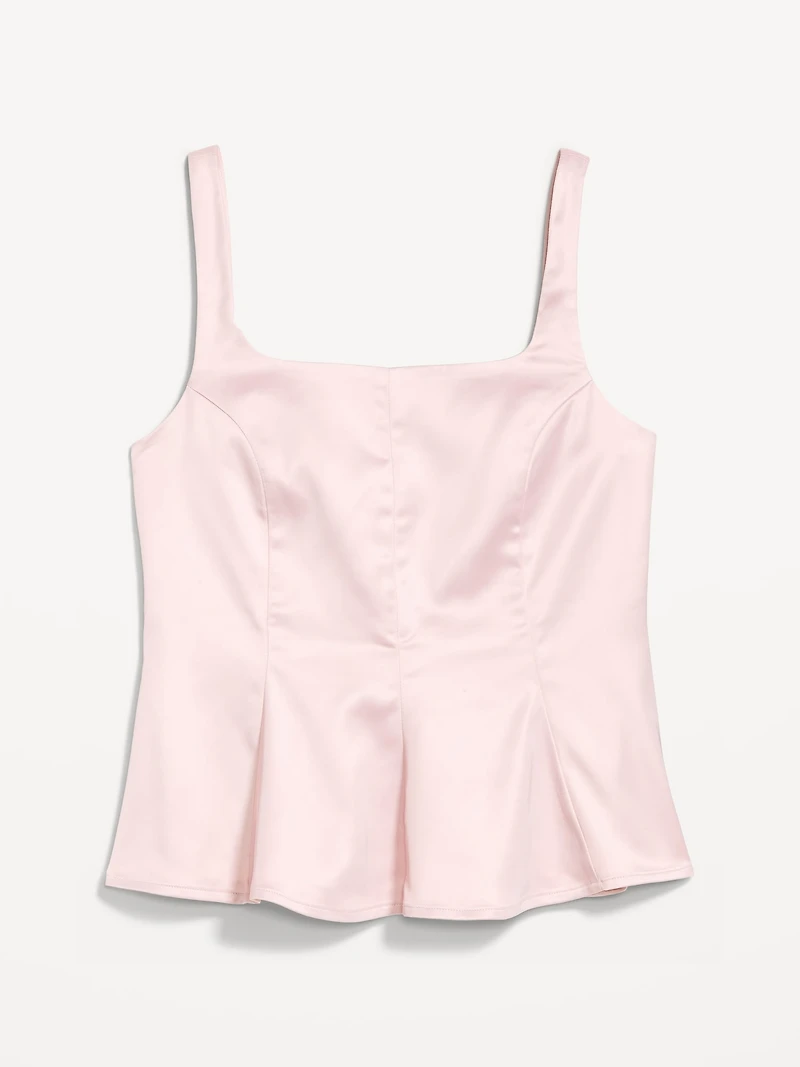 Square-Neck Satin Peplum Top