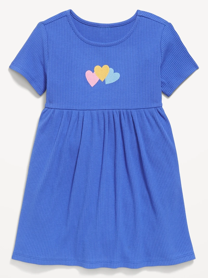 Short-Sleeve Ribbed Graphic Dress for Toddler Girls