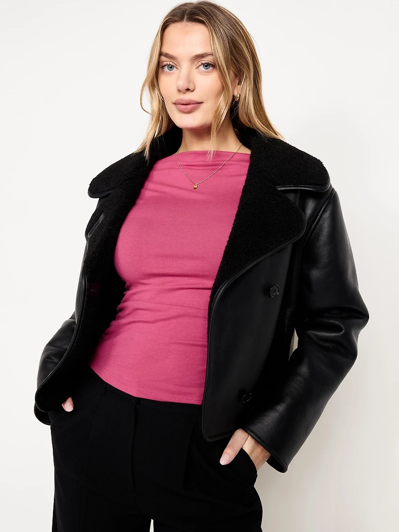 Long-Sleeve Slit-Neck Ruched Top