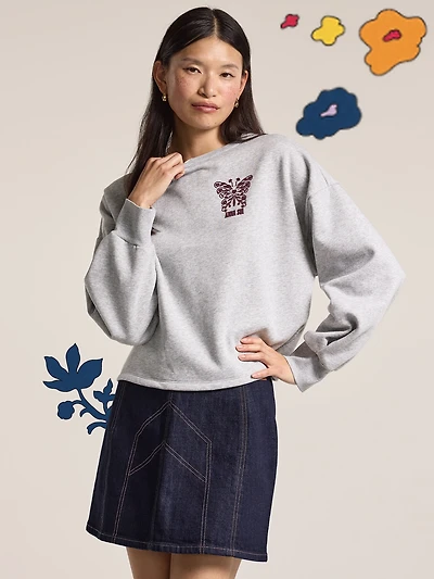 Old Navy x Anna Sui Crew Neck Graphic Fleece Sweatshirt