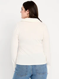Split-Neck Long-Sleeve Pullover Shirt