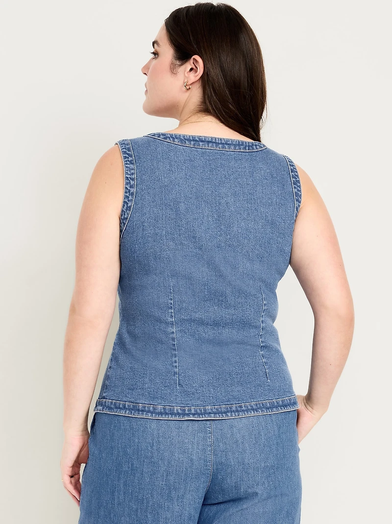 Sleeveless Longline Denim Vest