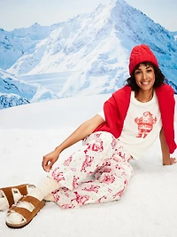 Mid-Rise Printed Flannel Pajama Pants for Women