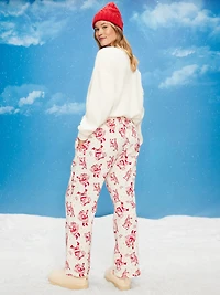 Mid-Rise Printed Flannel Pajama Pants for Women
