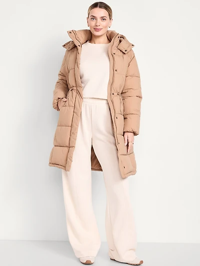 Water-Resistant Quilted Long Puffer Jacket