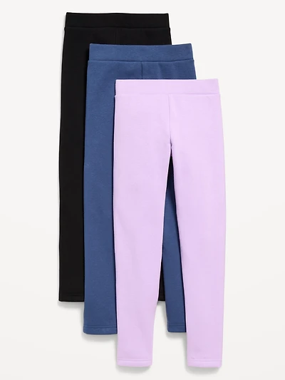 High-Waisted Full-Length Fleece Leggings 3-Pack for Girls
