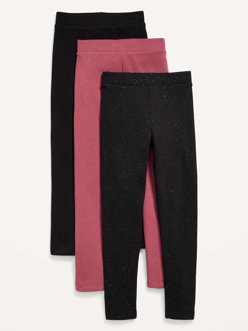 High-Waisted Full-Length Fleece Leggings 3-Pack for Girls