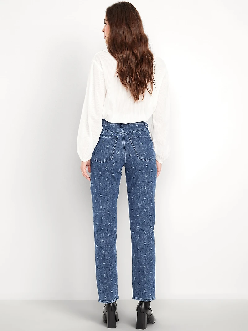 Extra High-Waisted Textured Straight Jeans