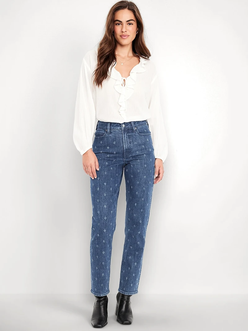 Extra High-Waisted Textured Straight Jeans