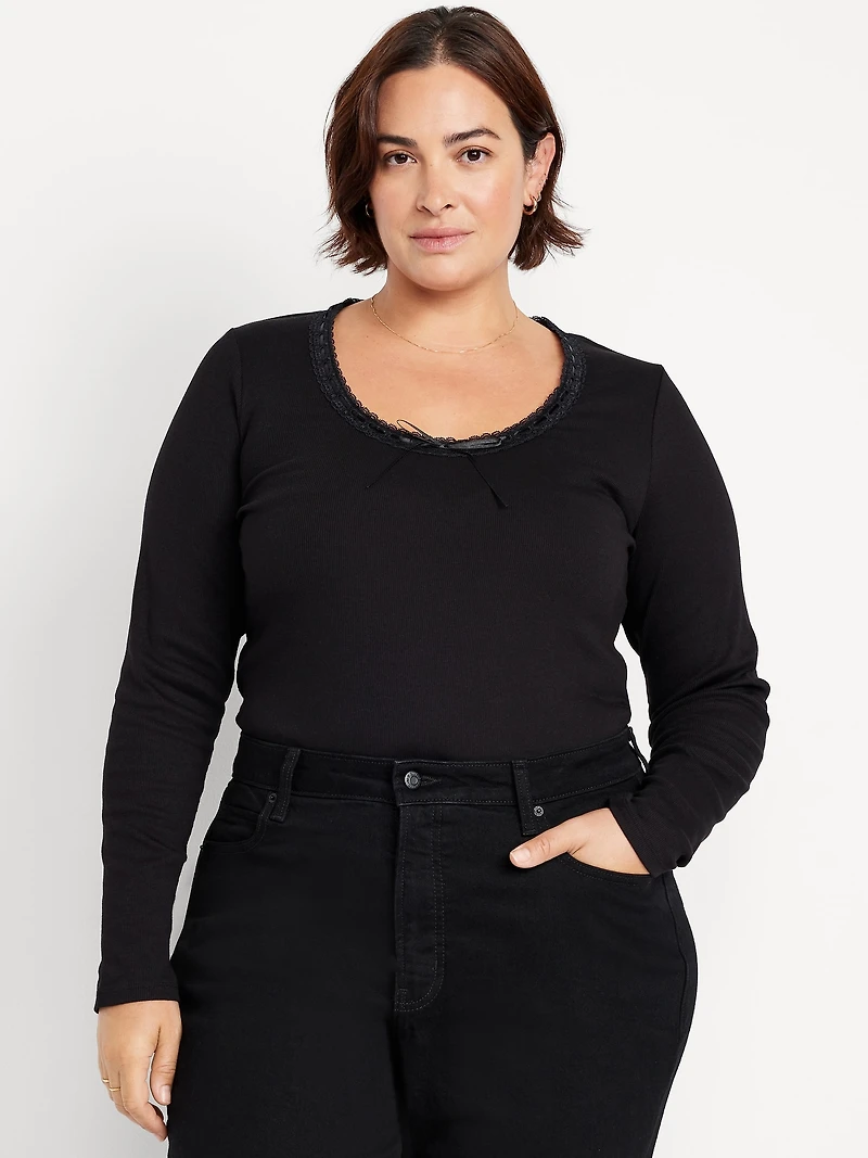 Scoop-Neck Long-Sleeve Ribbed Top