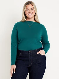 Long-Sleeve Slit-Neck Ruched Top