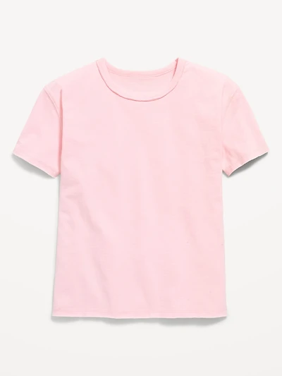 Oversized Short-Sleeve Raw-Edge T-Shirt for Girls
