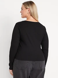Lace-Trim V-Neck Ribbed Top