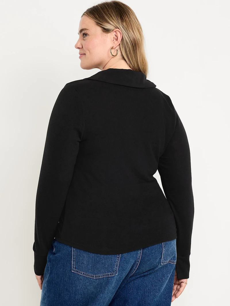 Split-Neck Long-Sleeve Pullover Shirt