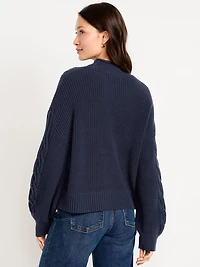 Seaside Cotton Roll-Neck Cable-Knit Sweater
